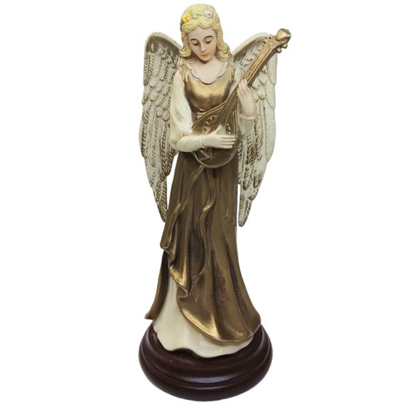 Enesco Other - Vintage Enesco Angel Playing Mandolin Figurine Gold White Wings